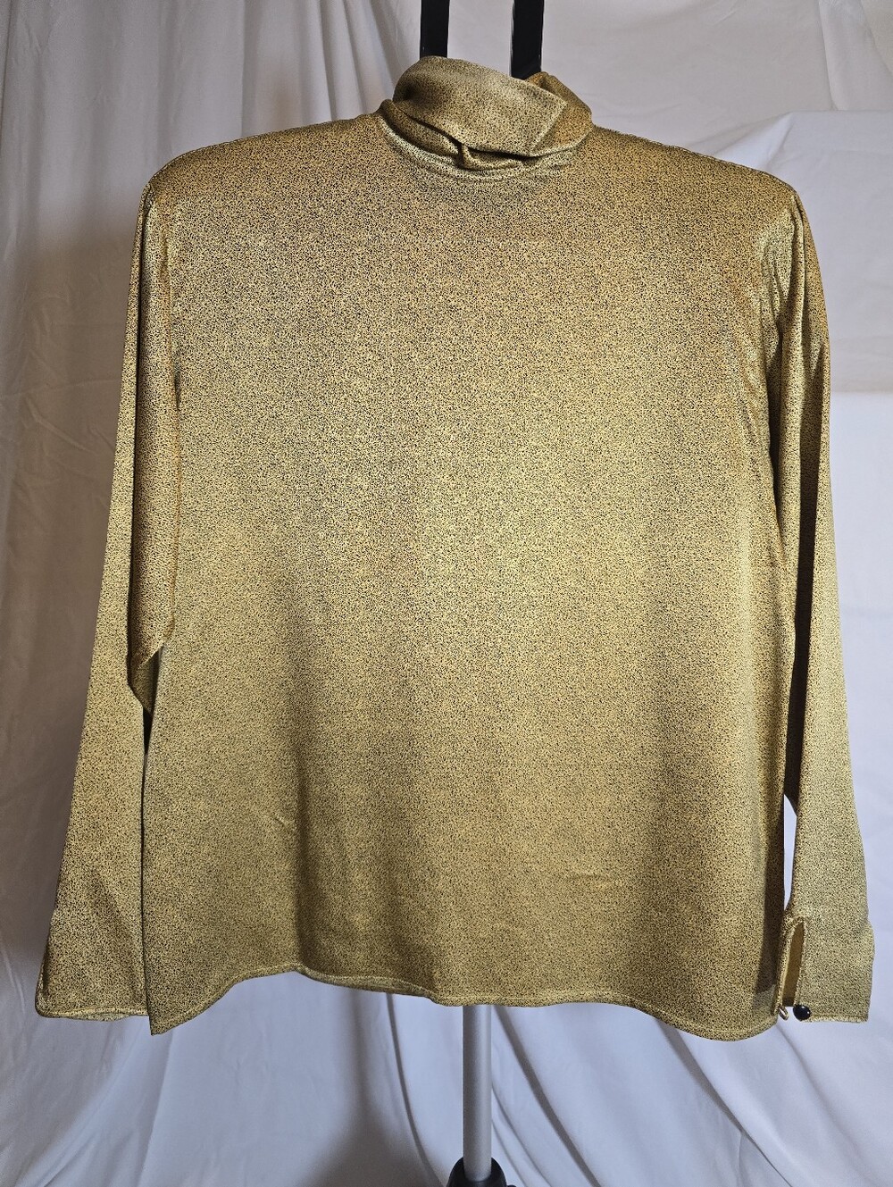 Vintage Gold Metallic Long Sleeve Mock Neck Blouse - Silk